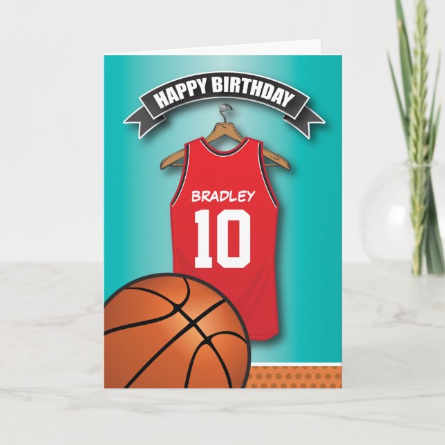 Basketball Red Jersey Sports Custom Birthday Card (Front)