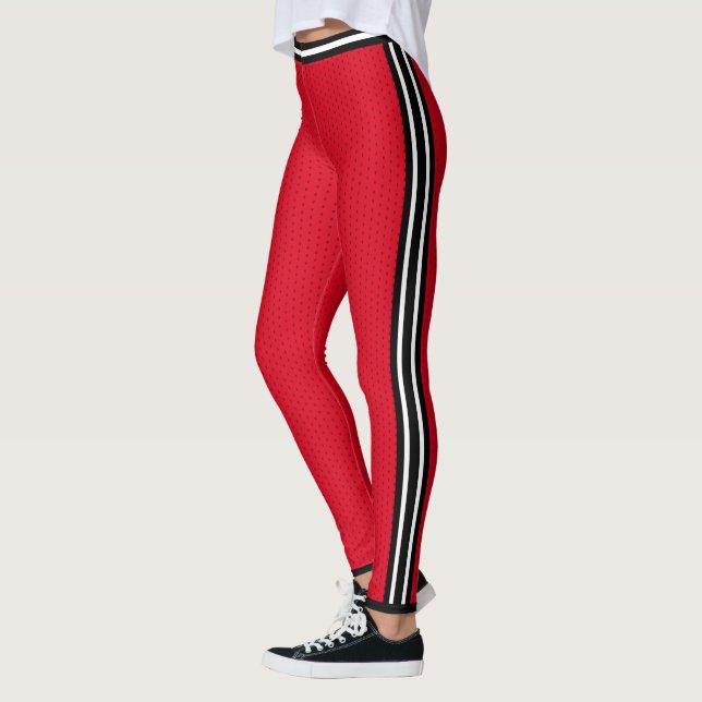 Basketball Red White Striped Varsity Sports Leggings (Left)