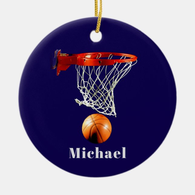 Basketball Replace with Your Name Ceramic Tree Decoration (Front)