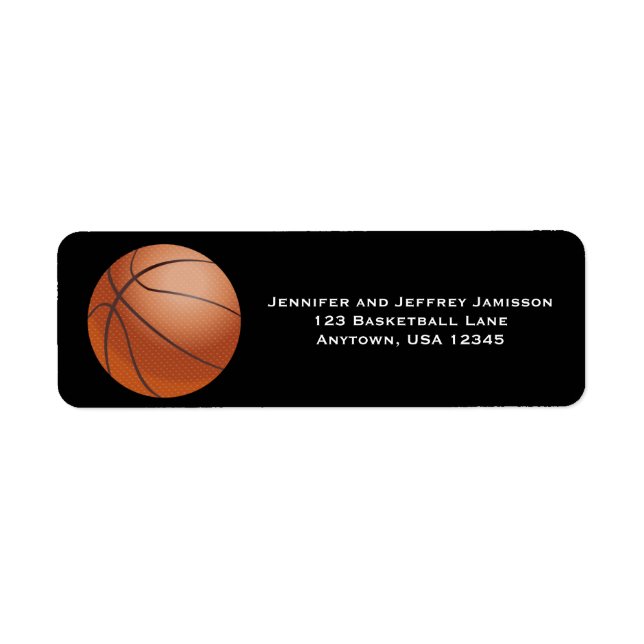 Basketball Return Address Labels on Black (Front)
