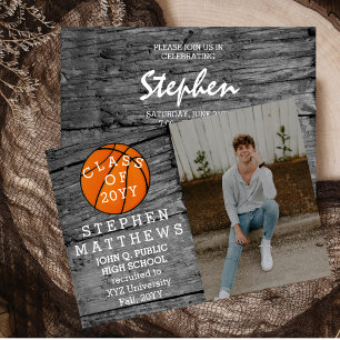 Basketball Rustic Photo Graduation Announcement