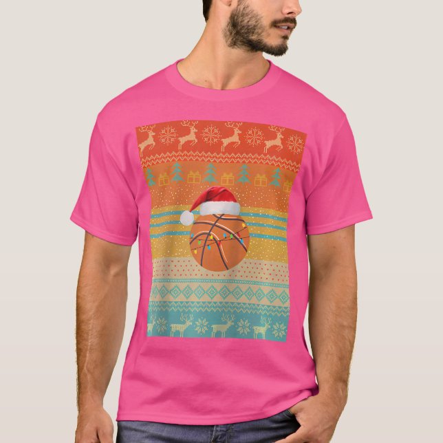 Basketball Santa Christmas Holiday Lights 	 	 Base T-Shirt (Front)