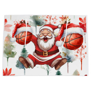 Basketball Santa Claus is playing Christmas Large Gift Bag
