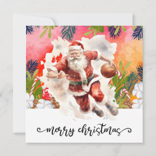 Basketball Santa Claus is playing with Christmas Card
