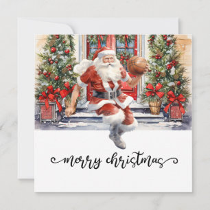 Basketball Santa Claus is playing with Christmas Card