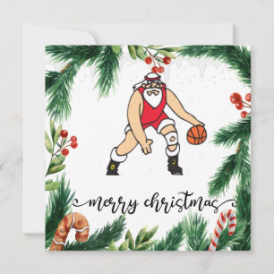 Basketball Santa Claus is playing with Christmas Card