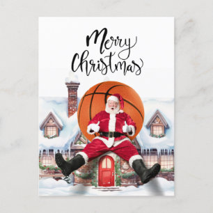 Basketball Santa Claus is playing with Christmas Holiday Postcard
