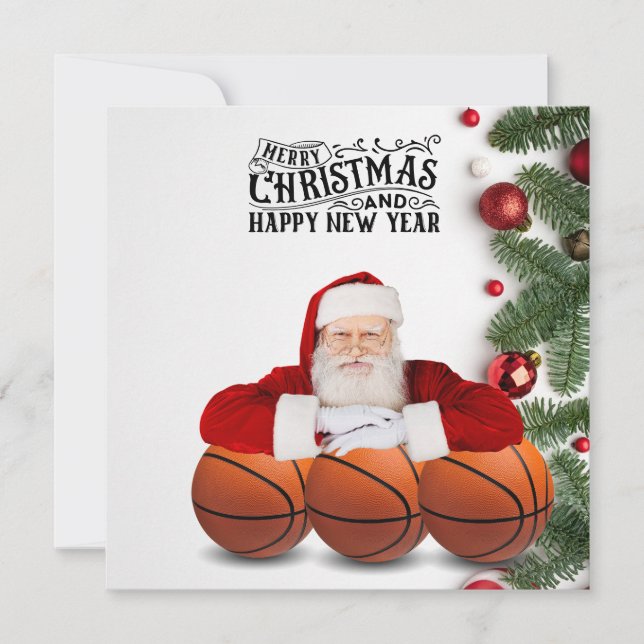 Basketball Santa Claus Merry Christmas New Year Card (Front)