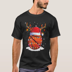 Basketball Santa Hat Reindeer Christmas Lights Fun T-Shirt