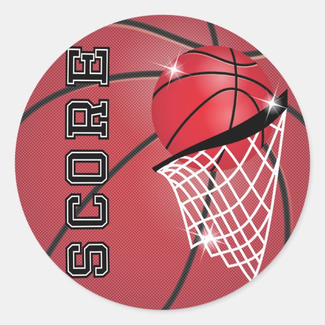 Basketball Score in Red Classic Round Sticker (Front)