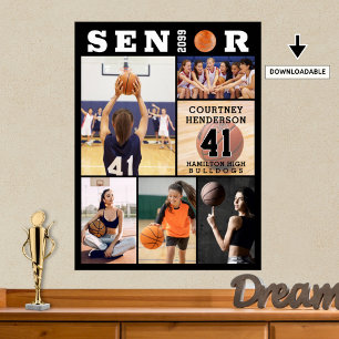 Basketball Senior Graduation 6 Photo Collage Poster