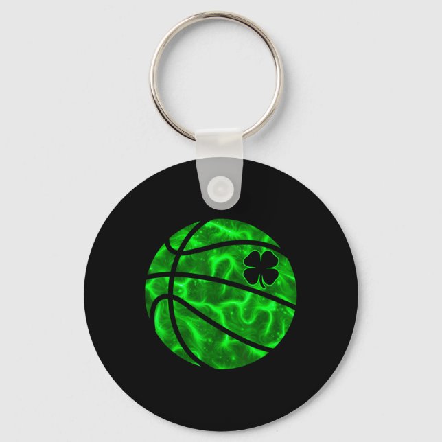 Basketball Shamrock Lucky Clover Irish St Patrick' Key Ring (Front)