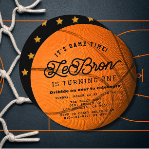 Basketball Shape Boy's 1st Birthday Circle Invitation