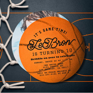 Basketball Shape Photo Boy Birthday Circle Invitation