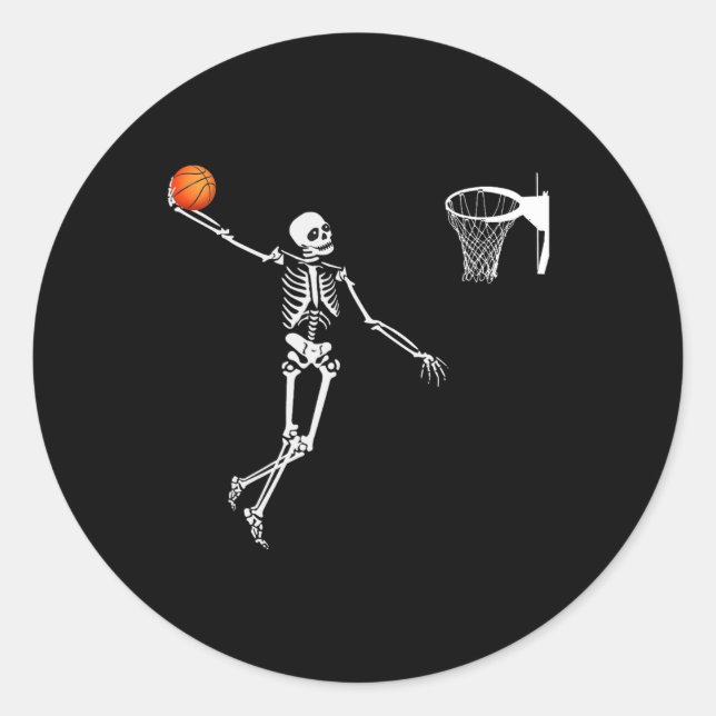 Basketball Skeleton Halloween  Art-Dunking Skeleto Classic Round Sticker (Front)