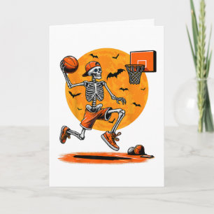 Basketball Skeleton Spooky Halloween Holiday Card