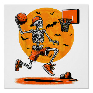 Basketball Skeleton Spooky Halloween Poster