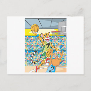 Basketball Slam Dunk by Tiger, Guarded by a Fox Postcard