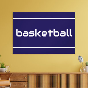 BASKETBALL Sleek Sporty Text Stripes On Navy Blue Canvas Print
