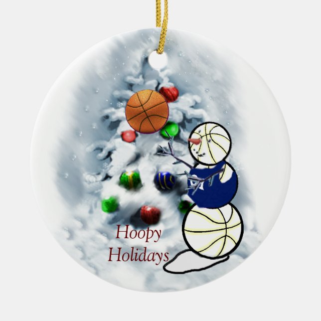 Basketball Snowman Christmas Ceramic Tree Decoration (Front)