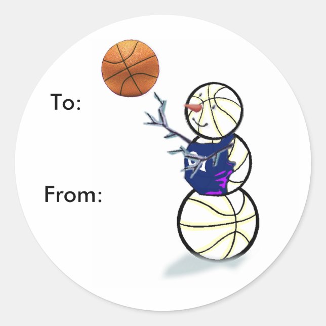 Basketball Snowman Christmas Gift Stickers (Front)
