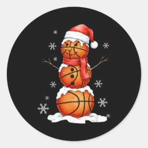 Basketball Snowman Christmas Holiday Srts Xmas Paj Classic Round Sticker
