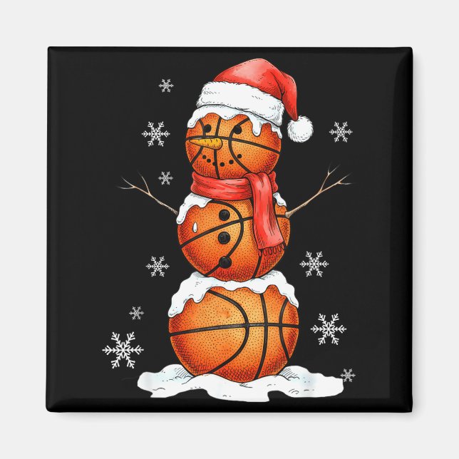 Basketball Snowman Christmas Holiday Srts Xmas Paj Magnet (Front)
