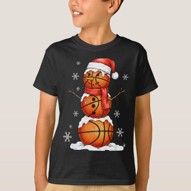 Basketball Snowman Christmas Holiday Srts Xmas Paj T-Shirt (Front)