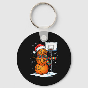 Basketball Snowman Christmas Santa Hat Funny Xmas  Key Ring