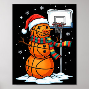 Basketball Snowman Christmas Santa Hat Funny Xmas Poster
