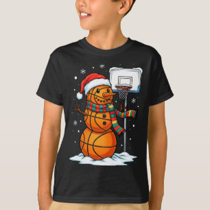 Basketball Snowman Christmas Santa Hat Funny Xmas  T-Shirt