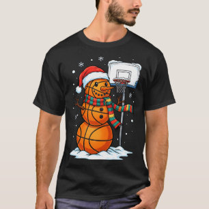 Basketball Snowman Christmas Santa Hat Funny Xmas T-Shirt