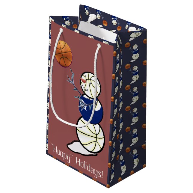 Basketball Snowman Christmas Small Gift Bag (Back Angled)