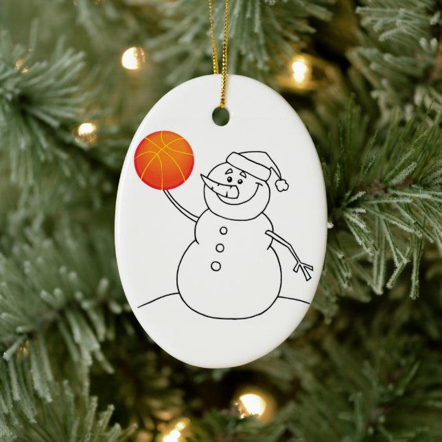 Basketball Snowman Holiday Ceramic Ornament (Tree)