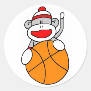 Basketball Sock Monkey Classic Round Sticker
