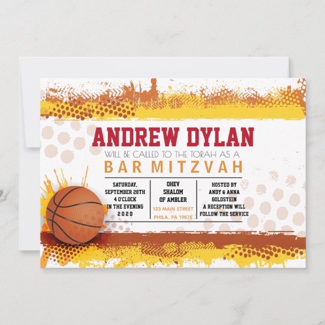 BASKETBALL SPLASH Bar Mitzvah Invitation (Front)