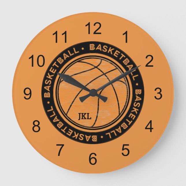 Basketball Sport Monogram Wall Clock (Front)