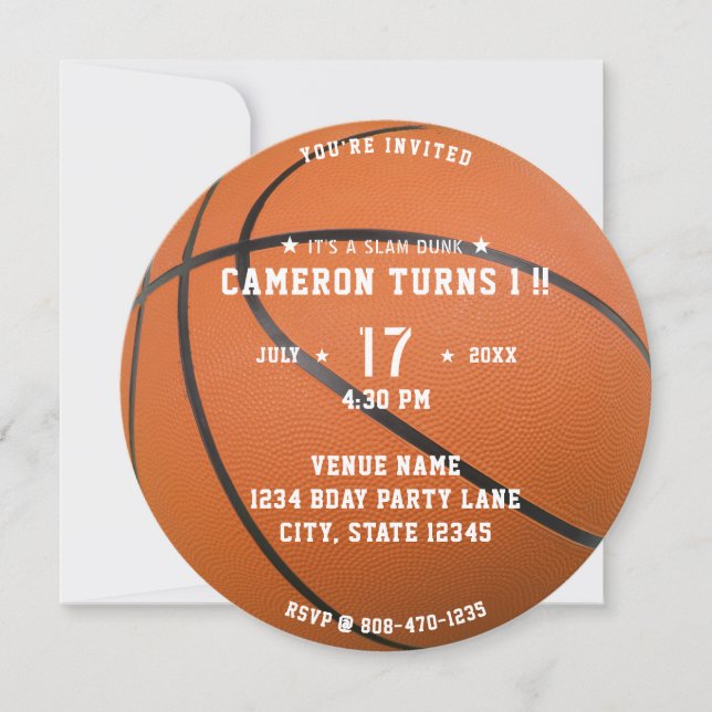 Basketball Sport Orange 1st Birthday Party Invitation (Front)