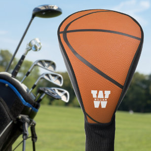Basketball Sport Orange & Black Name Monogram Golf Head Cover