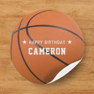 Basketball Sport Orange Happy Birthday Party Classic Round Sticker