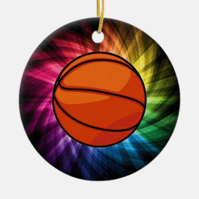Basketball; Sport; rainbow Ceramic Tree Decoration (Front)