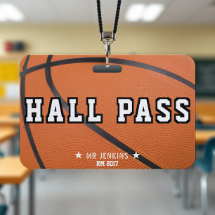 Basketball Sport School Teacher Student Hall Pass ID Badge