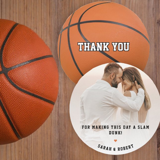 Basketball Sport Slam Dunk Photo Wedding Thank You Card (Basketball Sport Slam Dunk Photo Wedding Thank You Card)