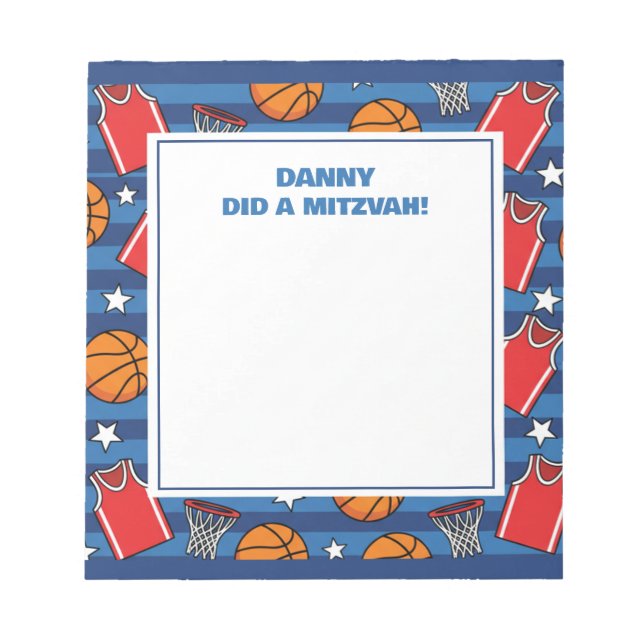 Basketball Sport Theme Personalised Mitzvah Notepad (Front)