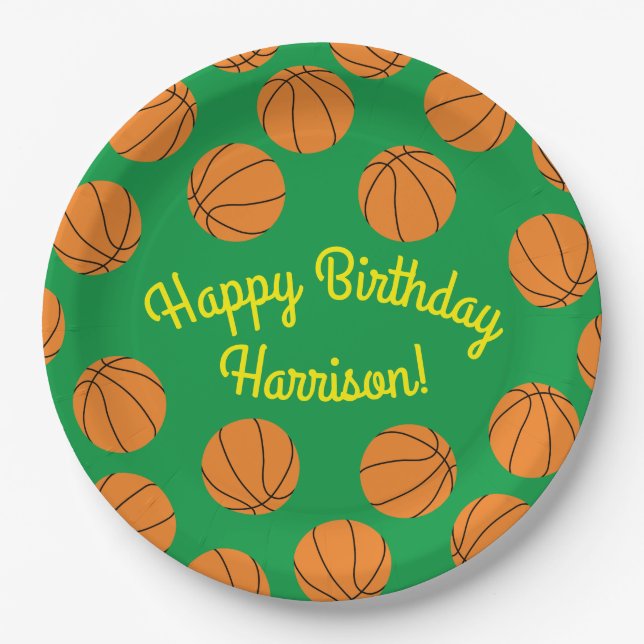 Basketball Sports Birthday Party Paper Plate (Front)