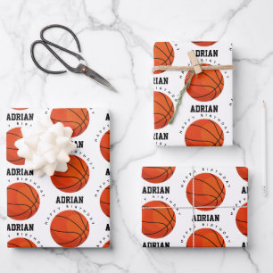 Basketball Sports Birthday Party Personalised Name Wrapping Paper Sheet