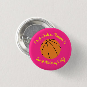 Basketball Sports Birthday Party Pink 3 Cm Round Badge