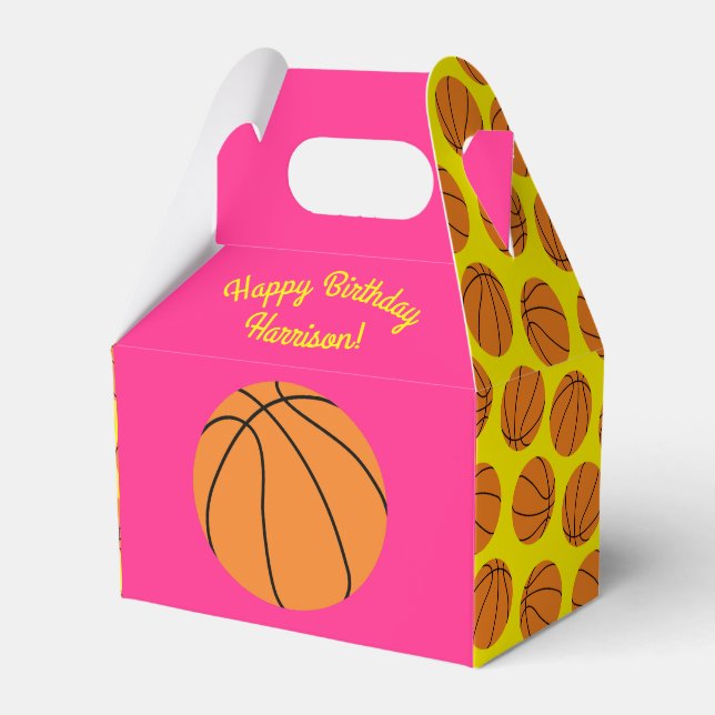 Basketball Sports Birthday Party Pink Favour Box (Front Side)