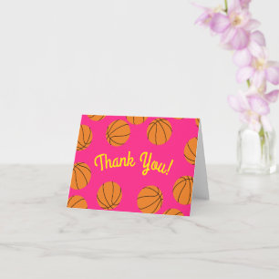 Basketball Sports Birthday Party Pink Thank You Card