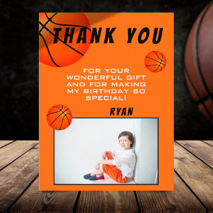 Basketball Sports Birthday Photo Thank You Card